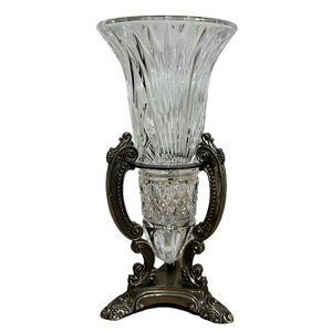 Vintage GODINGER Shannon Crystal Vase w/ Silver Plated Stand